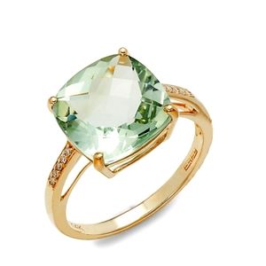 14kt yellow gold 5.2c green amethyst/diamond ring size 7